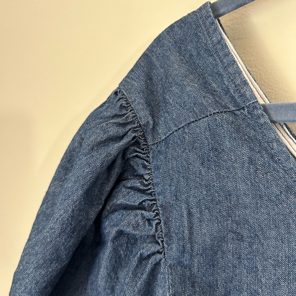 Eloquii Denim Blue Puff Sleeve Blouse - Picture 6 of 7